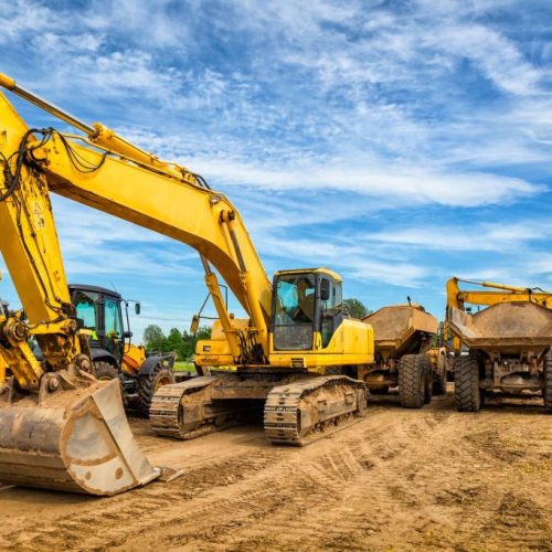 Road construction machinery on the construction of highway S6, Koszalin, Poland